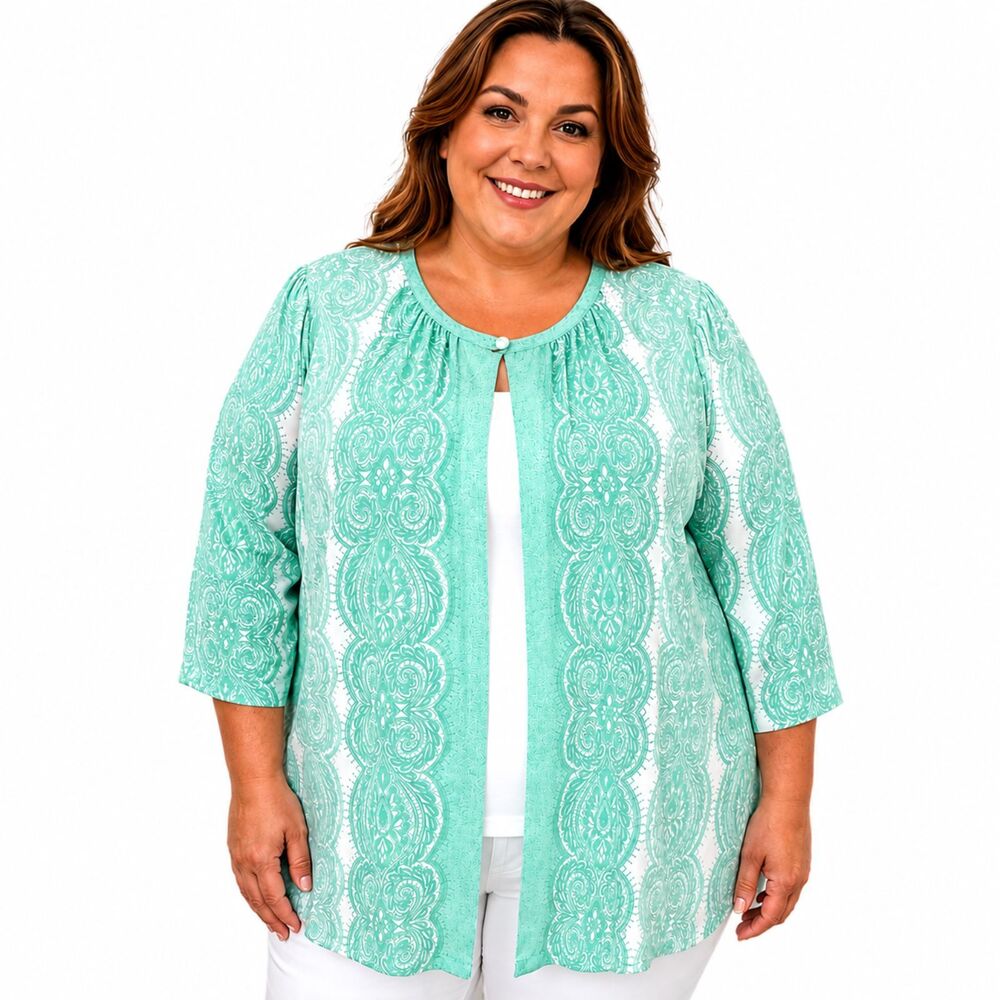 Bob Mackie 2X Cardigan Green Wearable Art LIKE NEW